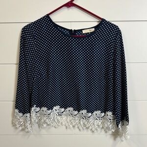 Navy Polka Dot Lace Trim Top super cute with white dress